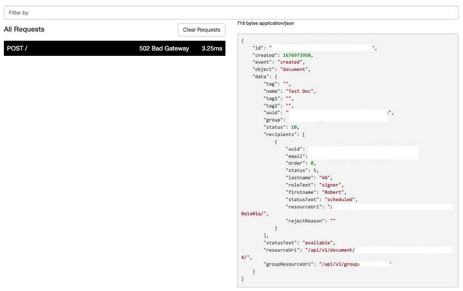 document data in ngrok